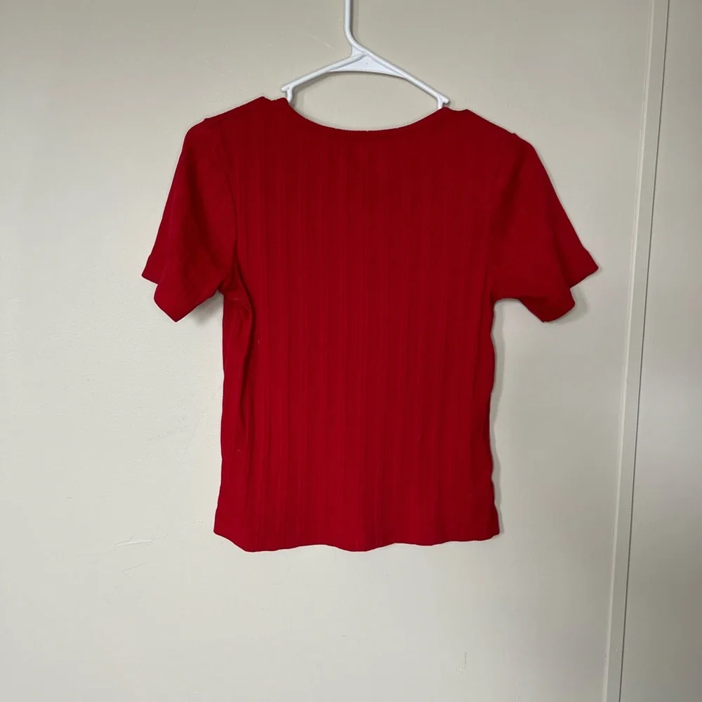 Red Ribbed Short Sleeve Top - Picture 2 of 2